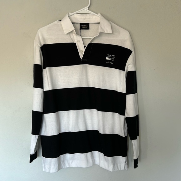 NWT Joshua Sanders Smiley Unisex black and white stripe shirt. Smiley faces, XS - Picture 1 of 7